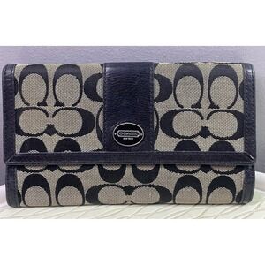 Coach Y2k Womens Legacy Long Signature‎ C Print Wallet W/Leather Trim Black&Tan